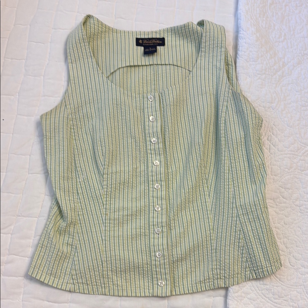 BROOKSBROTHERS Green Sleeveless Button Down Blouse